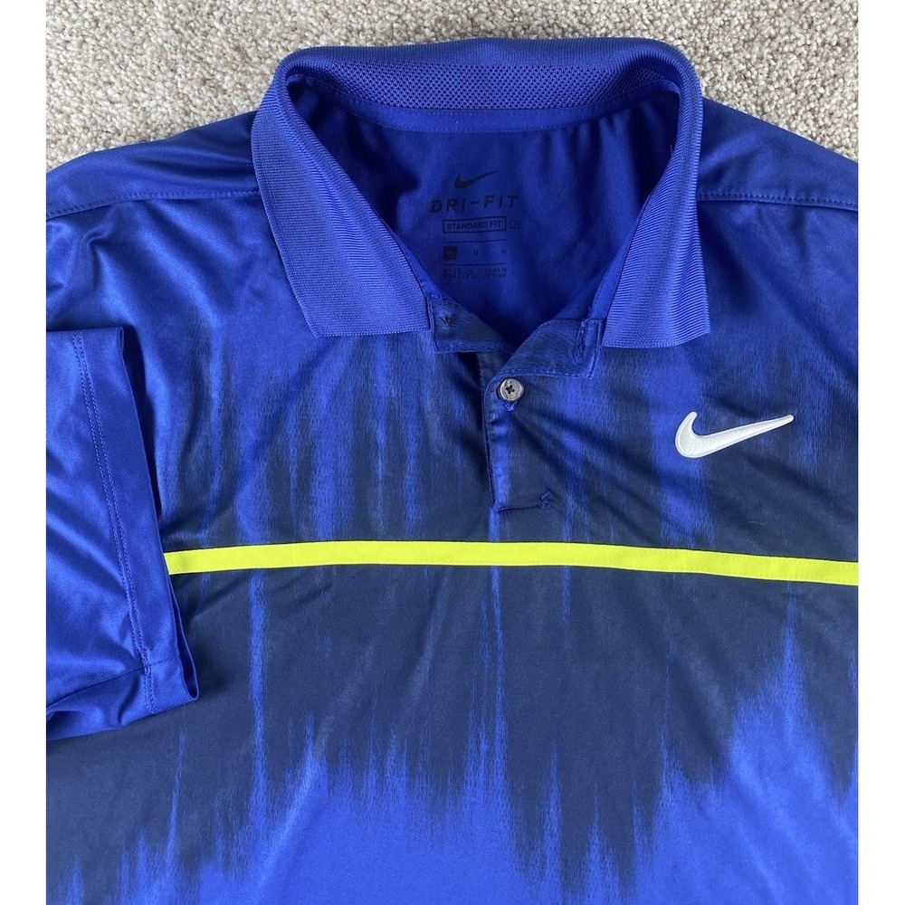 Nike Dri Fit Blue Midnight Splatter Stripe Polo Mens M Swoosh Performance Active